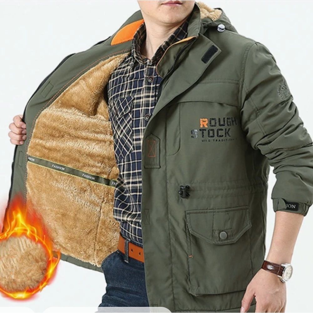 Rough StockJacket Army Military Field Waterproof Trench Coats Hooded Army GrXXXL